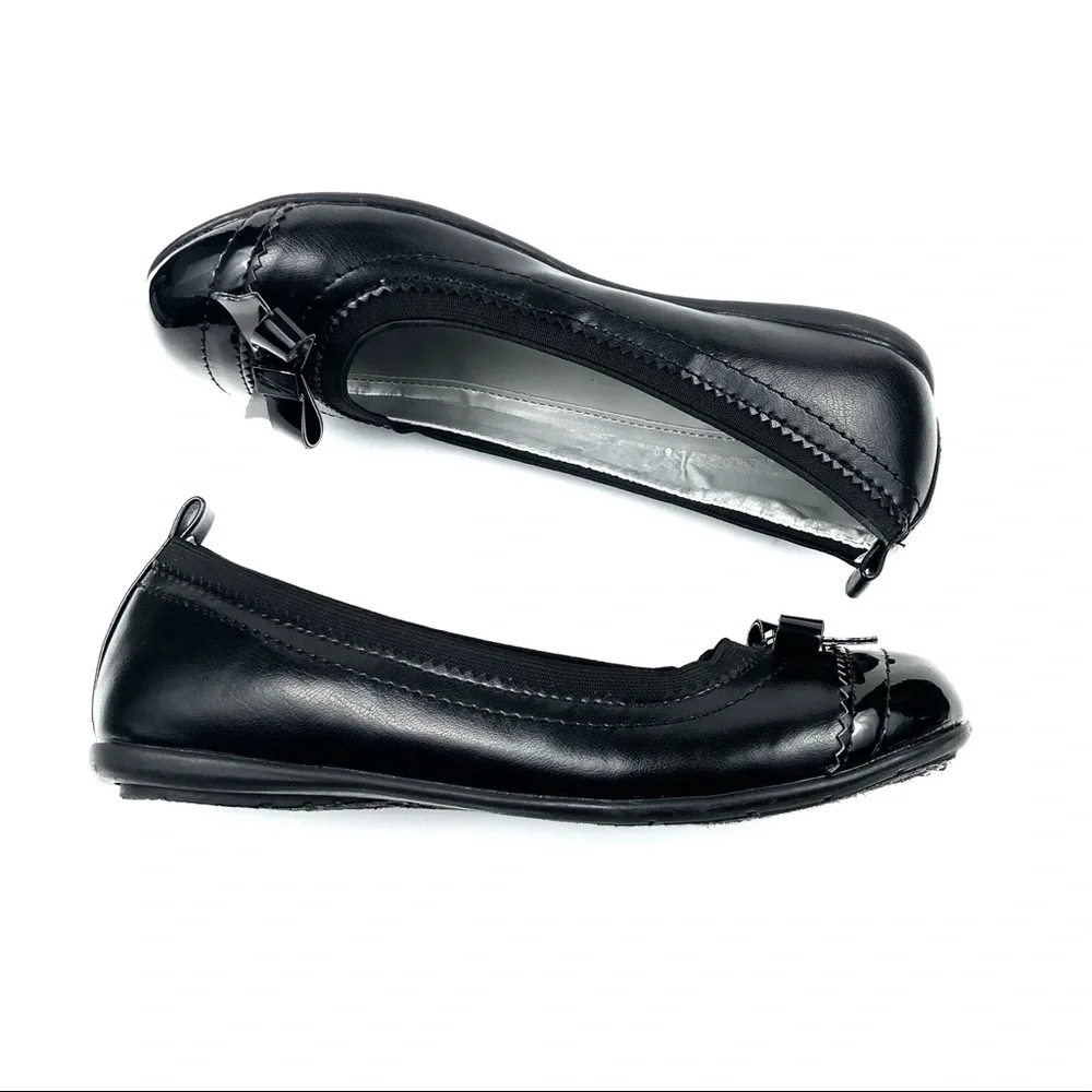 Nautica Girls Black Faux Leather Ballet Flats Sz 2